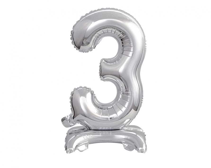 GoDan B&C folijos balionas Stovintis numeris 3, sidabrinis, 38 cm