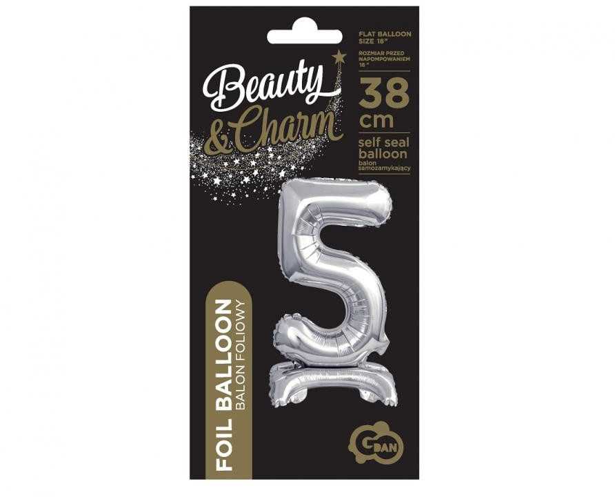 GoDan B&C folijos balionas Stovintis numeris 5, sidabrinis, 38 cm