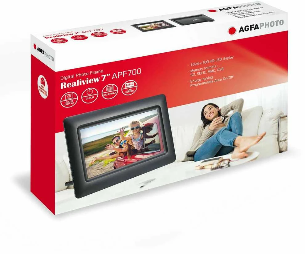 Nuotraukų rėmelis AgfaPhoto Agfa Photo APF700 LED HD 7" + Laikrodis Kalendarz juoda