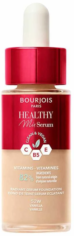 Veganiškas makiažo pagrindas BOURJOIS Paris Healthy Mix Clean & Vegan Serum Makeup, 30 ml N:52 W