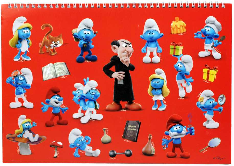 Smurfų kaimo spiralinė A/4 eskizų knygelė su 40 lapų ir lipdukais