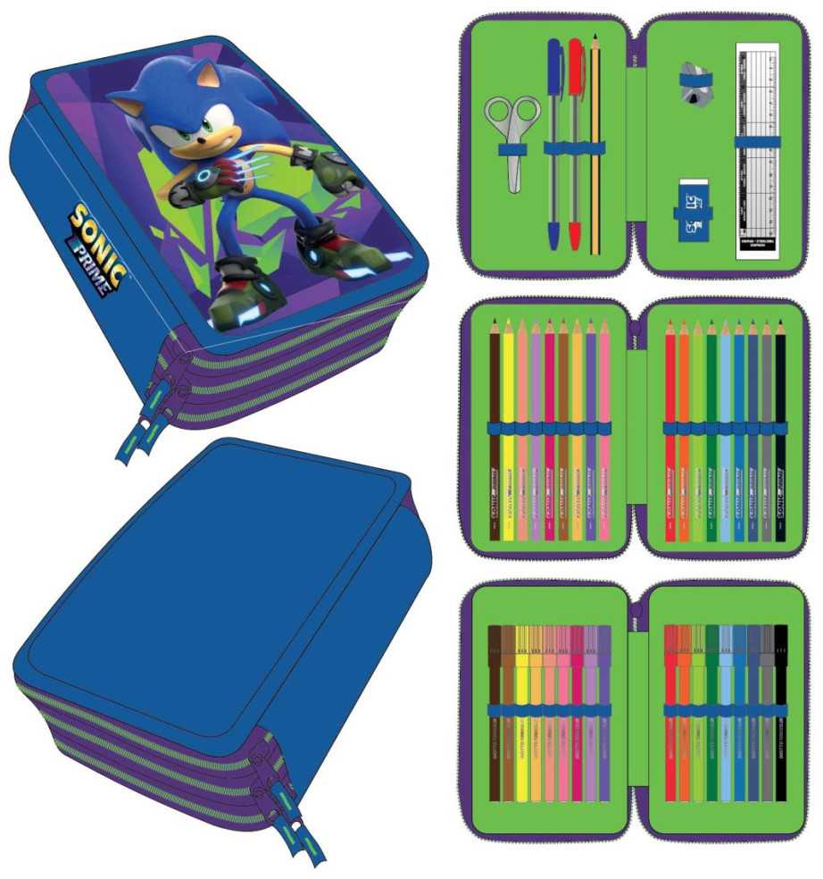 Sonic the Hedgehog Sonic the Hedgehog užpildytas trijų sluoksnių pieštukų dėklas