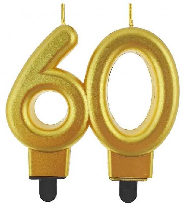 GoDan ŚWIECZKA cyfra 60 metalik auksinė 8 cm