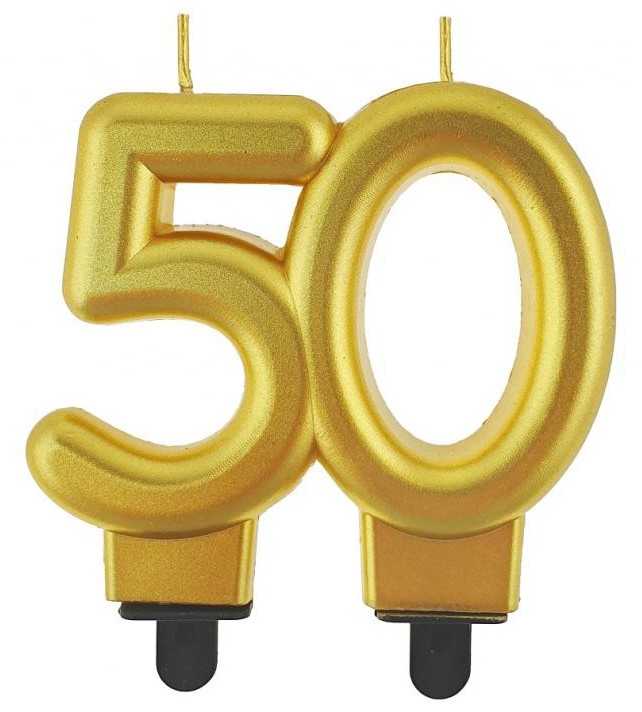 GoDan ŚWIECZKA cyfra 50 metalik auksinė 8 cm
