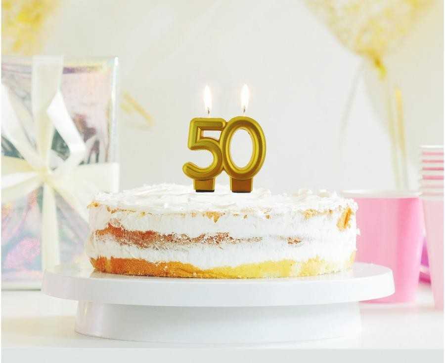 GoDan ŚWIECZKA cyfra 50 metalik auksinė 8 cm