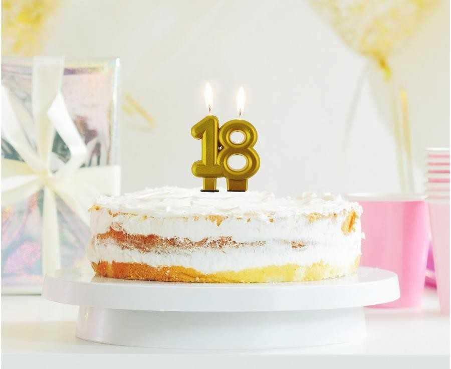 Gimtadienio žvakė numeris 18 metalinė auksinė Party GODAN PF-SCZ18