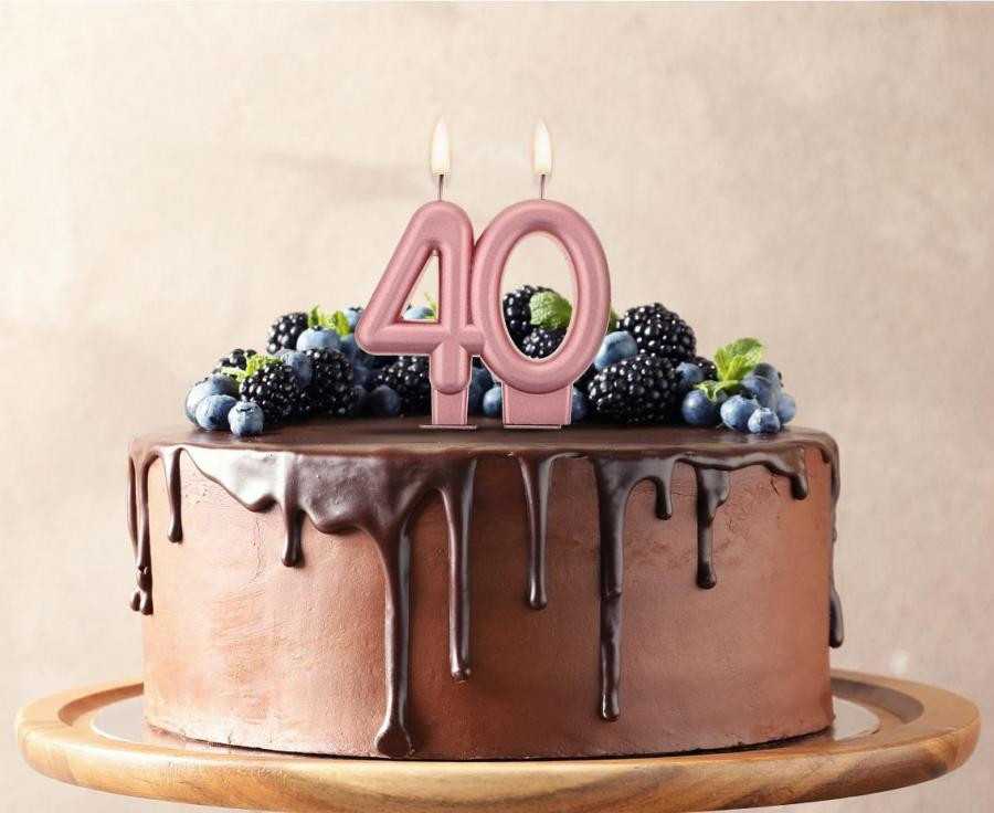 Spalva metalinė rožinio aukso spalvos torto žvakė, žvakės numeris 40