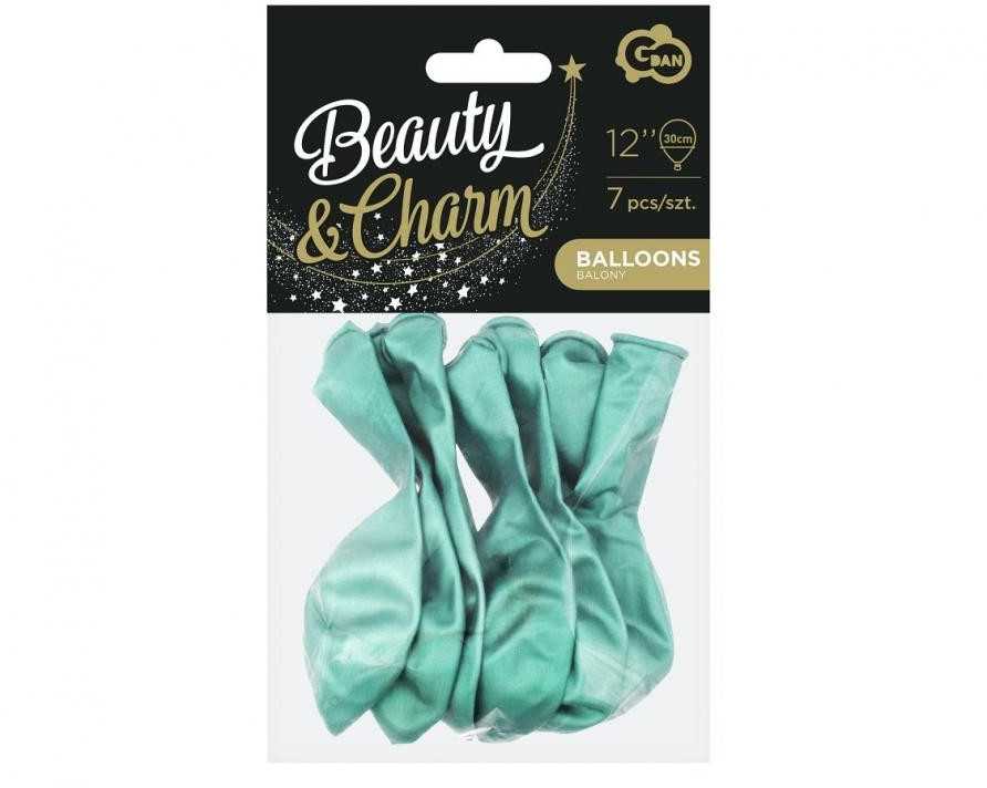 Spalva platininė žalia, žali balionai, 7 vnt. 12 colių (30 cm)