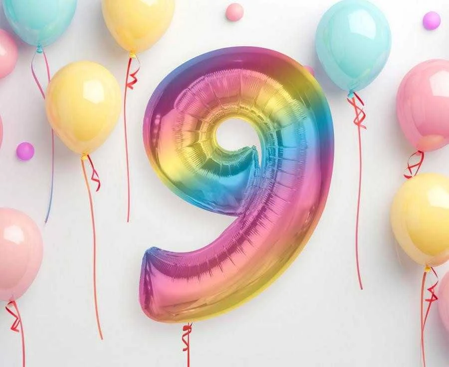 GoDan Foil balionas numeris 9, vaivorykštė Smart, 92 cm