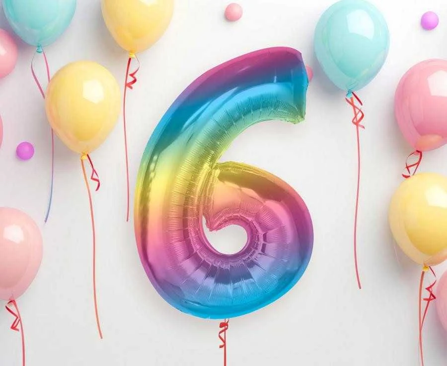 GoDan Foil balionas numeris 6, vaivorykštė Smart, 92 cm