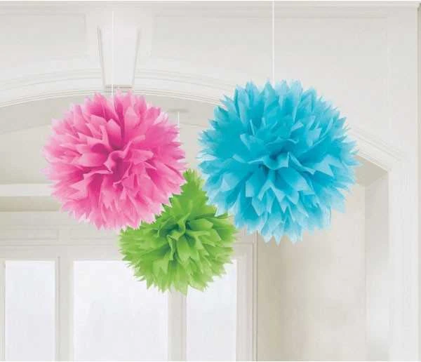 Amscan 18055-90-55, Decorative pom-pom, Mėlyna, Žalias, Rožinė, Round, 40.6 cm, 3 pc(s)