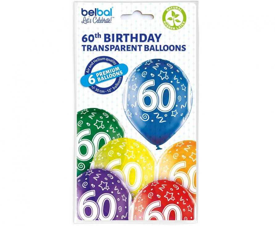 Spalvingi „Su gimtadieniu“ balionai, 6 vnt. pakuotėje, 12 colių (30 cm)