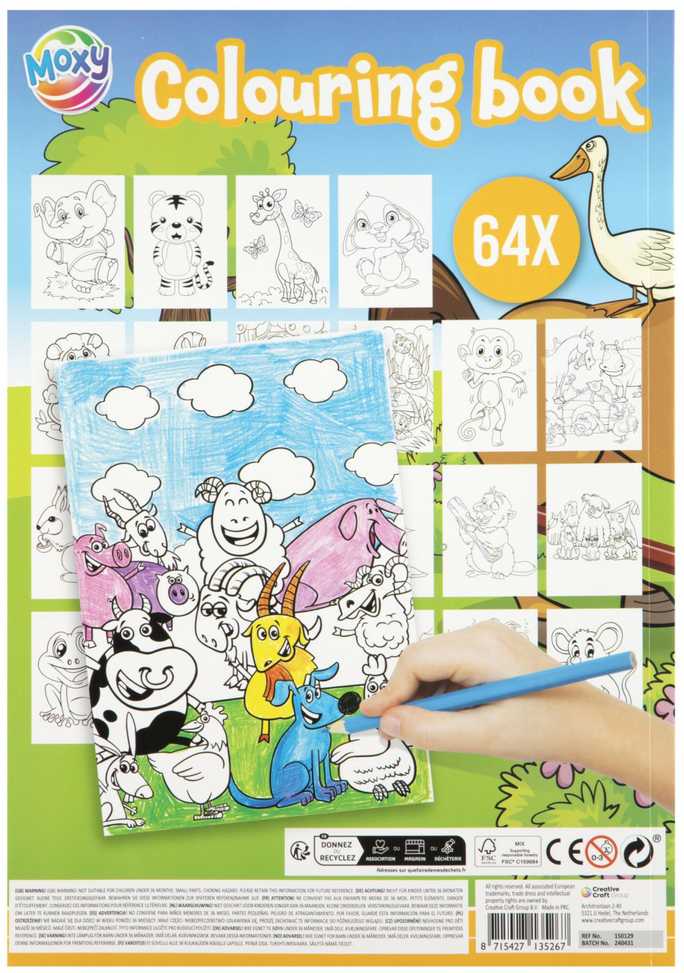 Spalvinimo knygelė „Gyvūnai Moxy“, 64 puslapiai