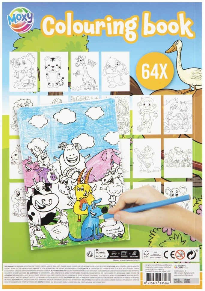 Spalvinimo knygelė „Gyvūnai Moxy“, 64 puslapiai