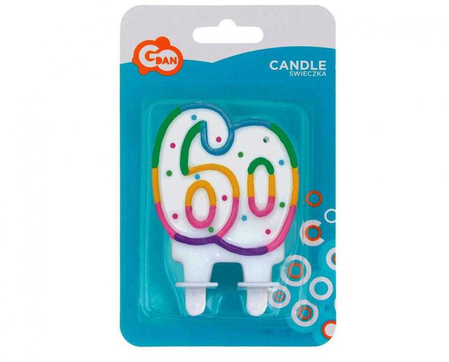 GoDan skaičių žvakė „60“ su taškeliais (8 cm)