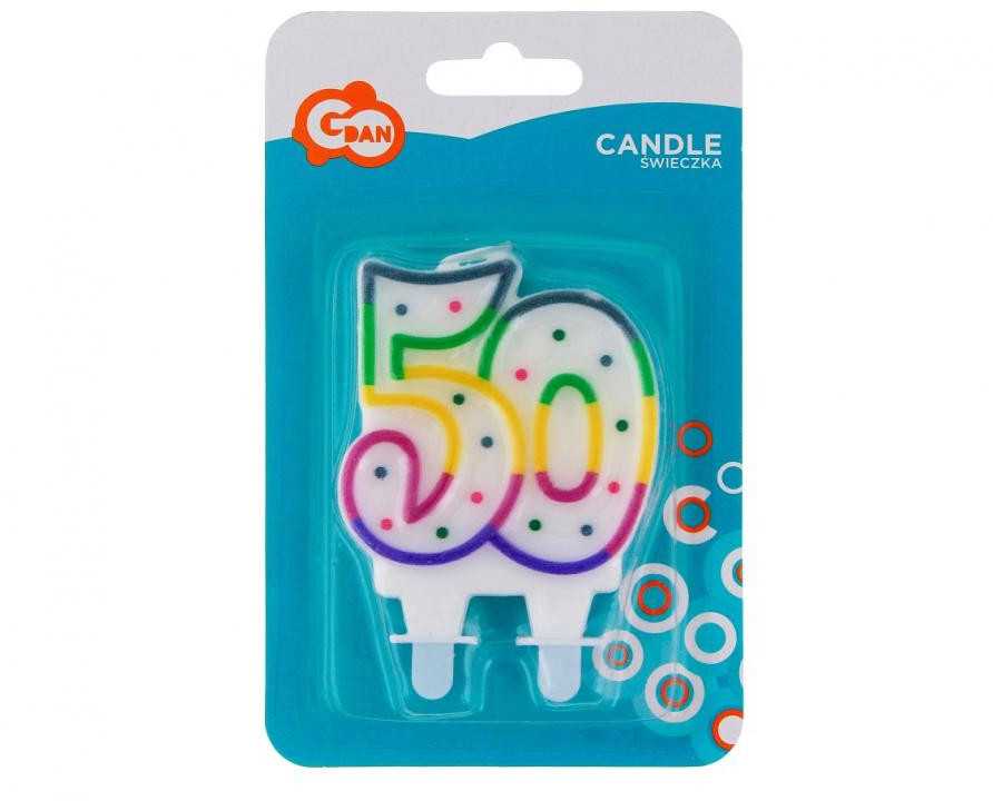 GoDan skaičių žvakė „50“ su taškeliais (8 cm)