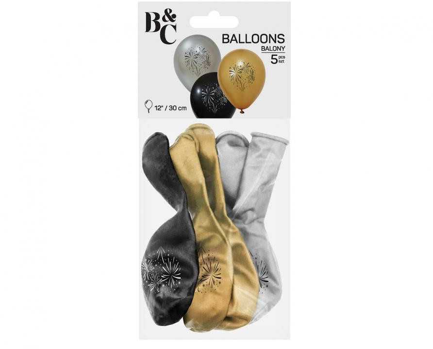 Spalvoti B&C fejerverkų balionai, 5 vnt. 12 colių (30 cm)