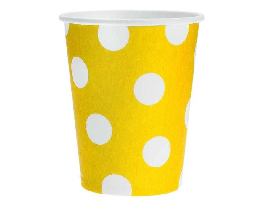GoDan Popieriniai puodeliai geltoni su baltais taškeliais, 6vnt., 270ml