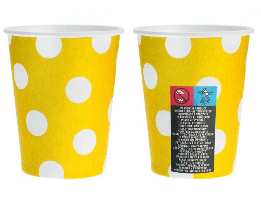 GoDan Popieriniai puodeliai geltoni su baltais taškeliais, 6vnt., 270ml