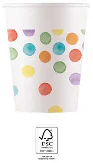 Spalvoti popieriniai puodeliai „Colored Dots“ 8 vnt. po 200 ml FSC