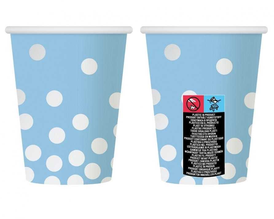 Spalvoti sidabriniai taškeliai mėlyni taškuoti popieriniai puodeliai, 6 vnt., 270 ml