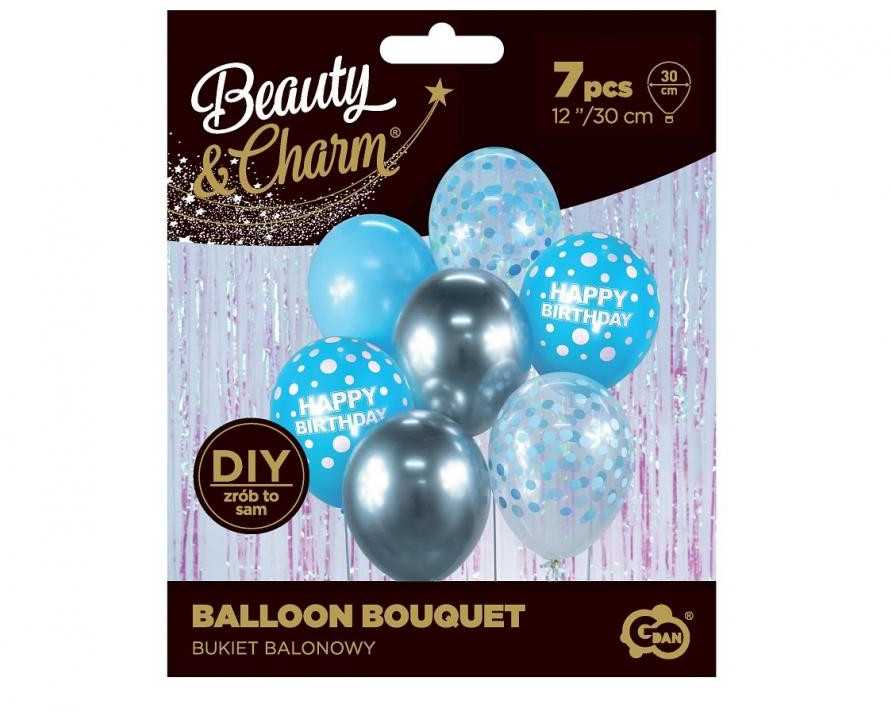 GoDan Balony B&C sidabrinė ir-mėlyna Happy Birthday 7szt