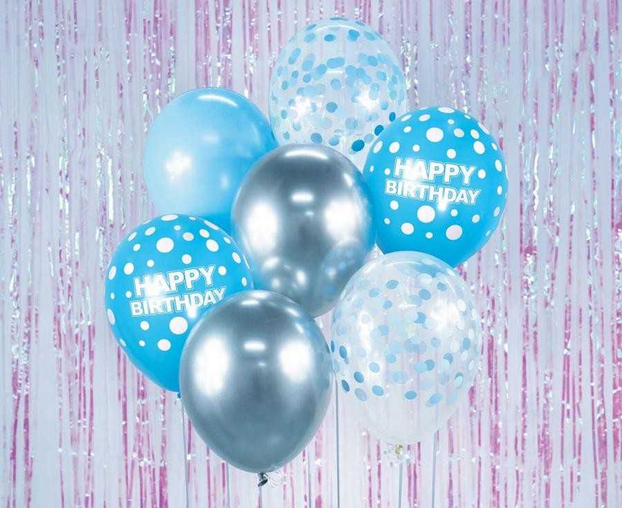 GoDan Balony B&C sidabrinė ir-mėlyna Happy Birthday 7szt