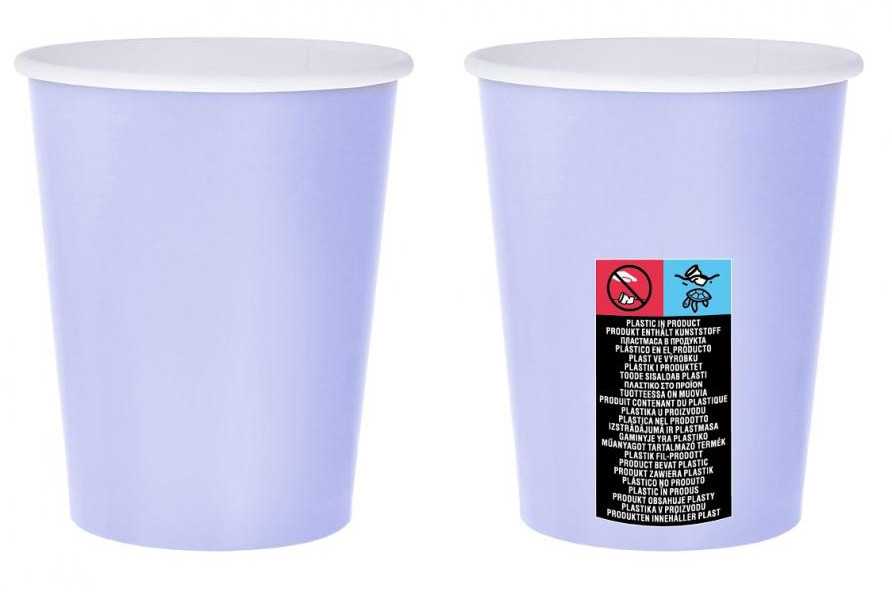 Spalvoti vienspalviai levandų violetiniai popieriniai puodeliai, 14 vnt., 270 ml
