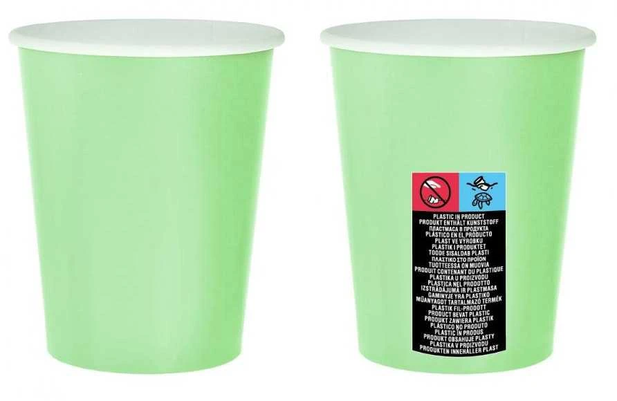 Spalvoti vienspalviai mėtų žalios spalvos popieriniai puodeliai, 14 vnt. pakuotėje, 270 ml