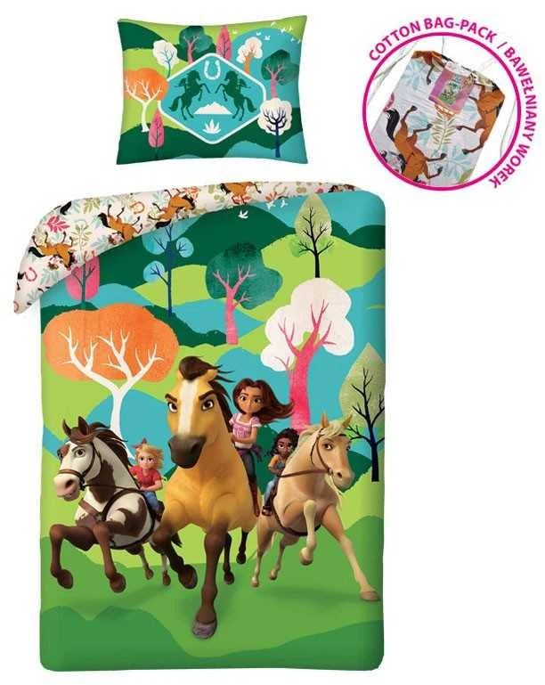 Patalynė bawełniana 140x200 Spirit konie žalia poszewka 70x90 Kids 12 Halantex