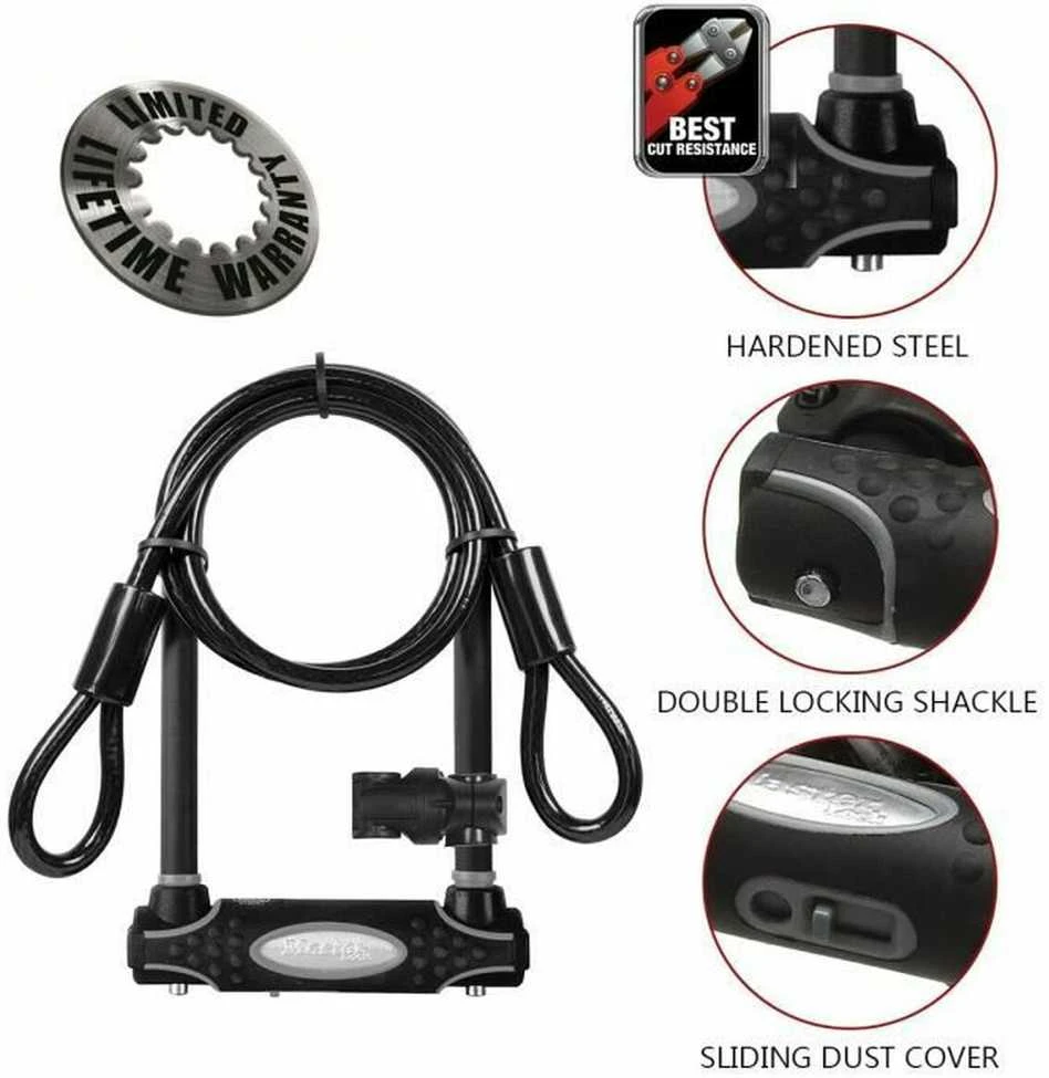 Masterlock MASTER LOCK Grūdinto plieno „U“ formos dviračio spyna su papildomu trosu ir laikikliu spynai
