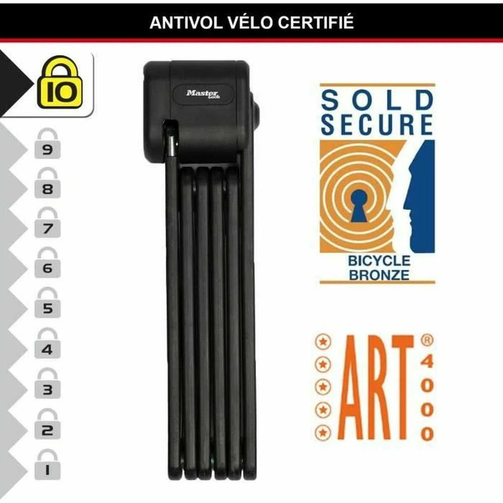 Masterlock MASTER LOCK sulankstoma dviračio spyna su grūdinto plieno jungtimis 3 raktai ir laikiklis