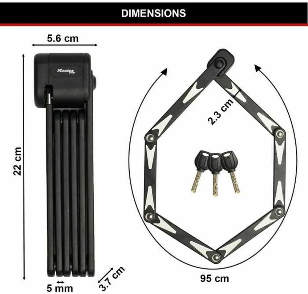 Masterlock MASTER LOCK sulankstoma dviračio spyna su grūdinto plieno jungtimis 3 raktai ir laikiklis