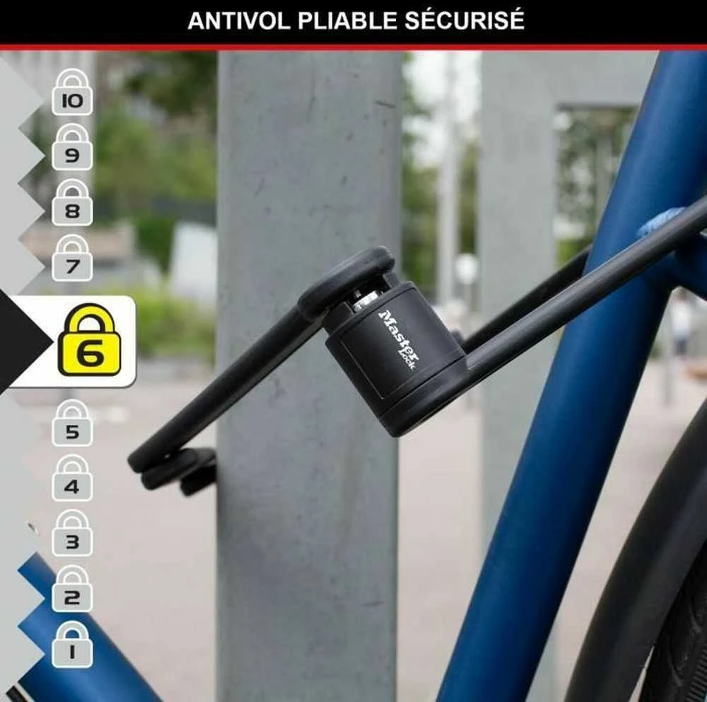 Masterlock MASTER LOCK sulankstomas dviračio užraktas su grūdinto plieno jungtimis su 4 raktais