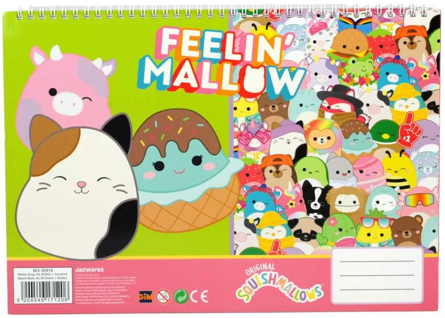 „Squishmallows Feelin'“ A/4 spiralinis eskizų sąsiuvinis su 40 lapų ir lipduku