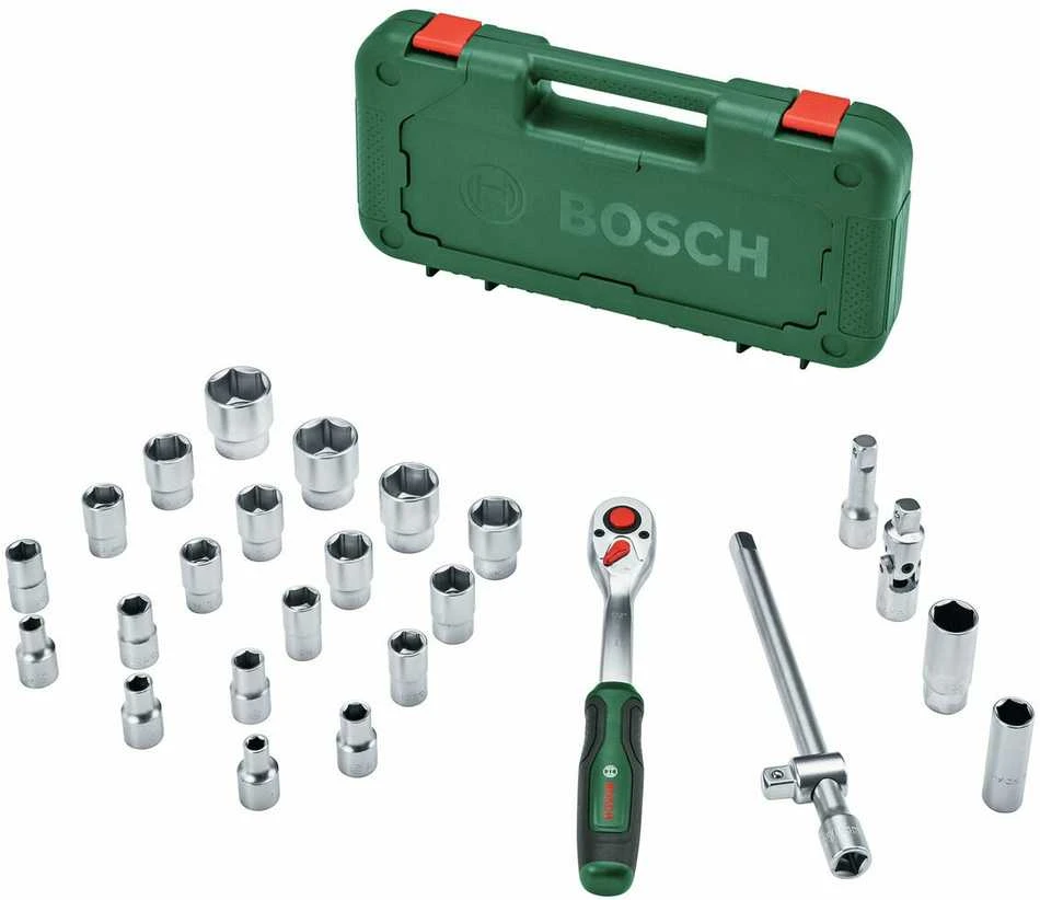 Bosch 25 dalių terkšlės ir galvučių rinkinys