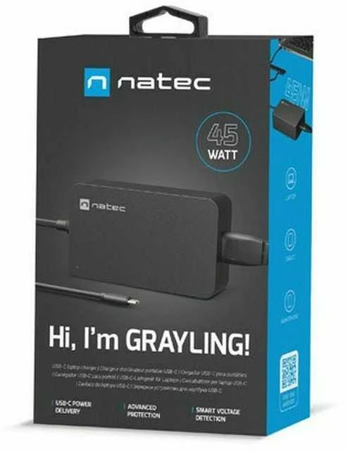 NATEC Nešiojamas kompiuteris charger Grayling USB-C 45W for laptops tablets phones