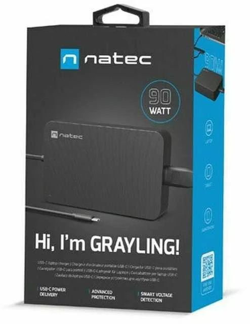 NATEC Nešiojamas kompiuteris charger Grayling USB-C 90W for laptops tablets phones