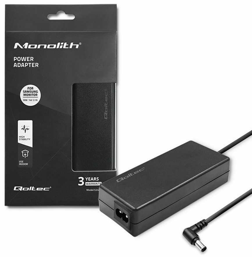 QOLTEC 52400 maitinimo adapteris Samsung monitorius 30W / 14V / 2.1A / 6.5x4.4 kontaktas / maitinimo kabelis