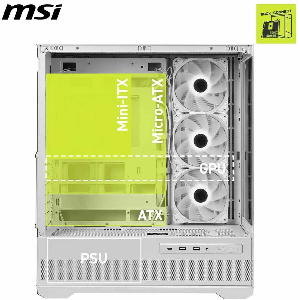 MSI MAG PANO 110R PZ Baltas kompiuterio korpusas Midi Tower