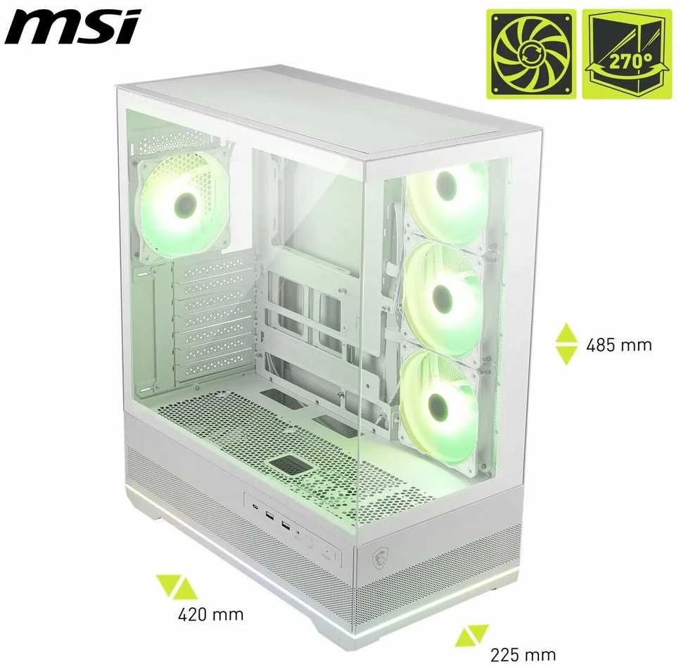 MSI MAG PANO 110R PZ Baltas kompiuterio korpusas Midi Tower