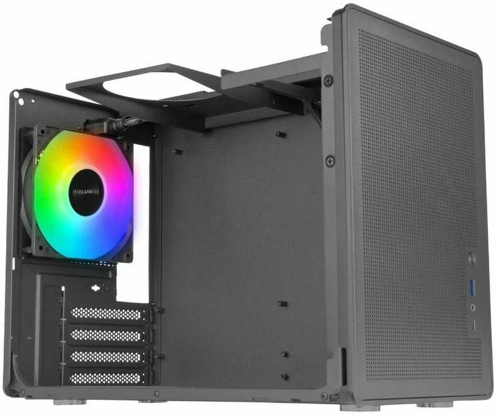 „Mars Gaming MCXPS mATX“ itin kompaktiškas žaidimų kompiuterio korpusas su tinklelio ir stiklo panele