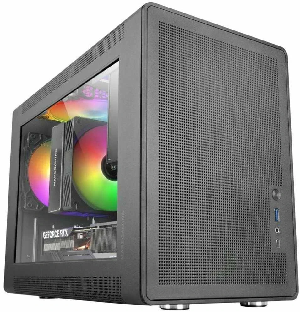 „Mars Gaming MCXPS mATX“ itin kompaktiškas žaidimų kompiuterio korpusas su tinklelio ir stiklo panele
