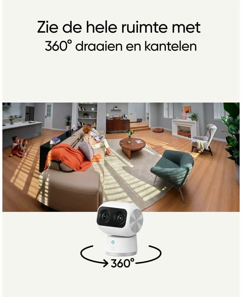 „Anker Eufy“ | Apsaugos kamera viduje | S350 | Ant stalo statoma | Plataus kampo objektyvas | „Micro SD“, maks. 128 GB