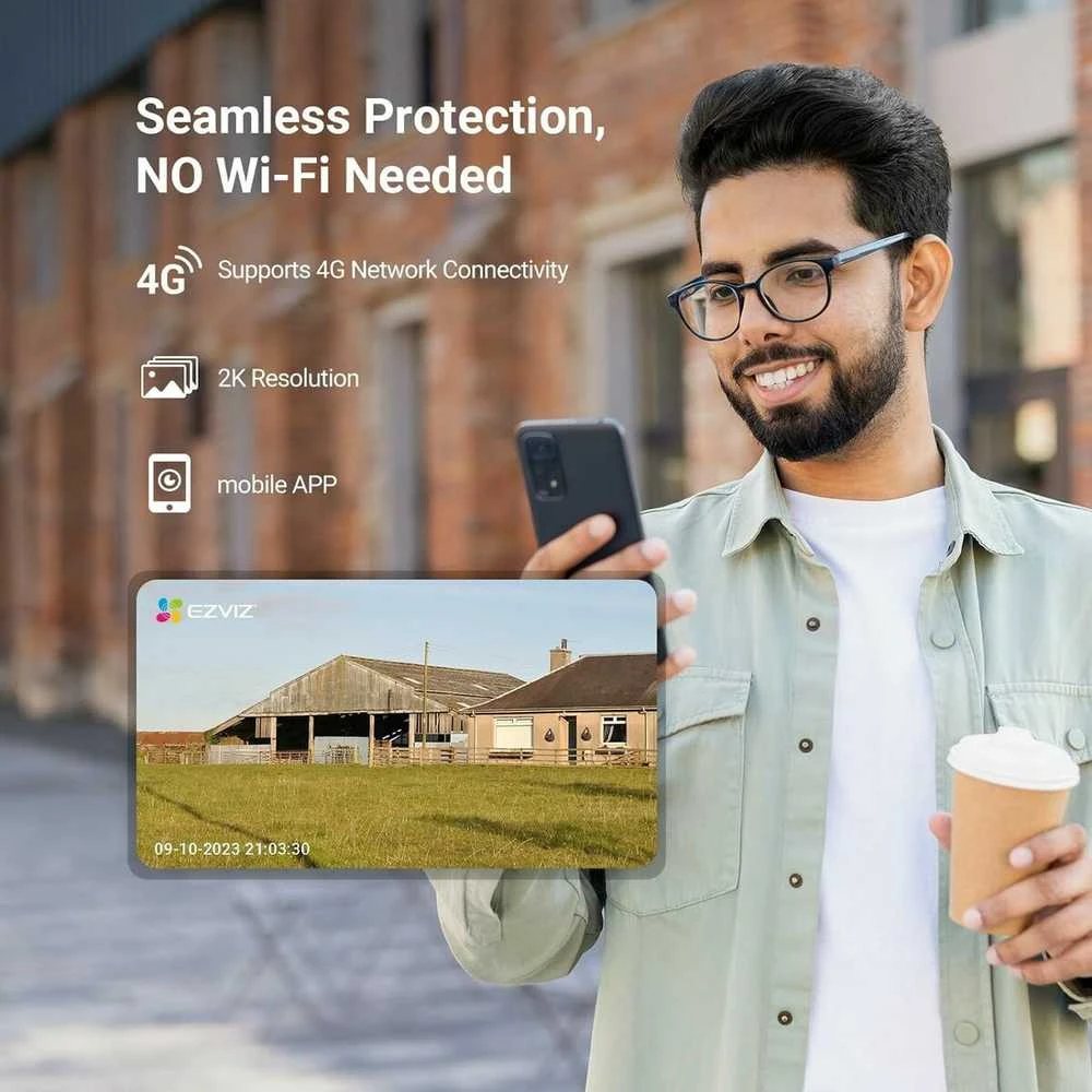 Valdoma 4G IP kamera su SIM jungtimi EZVIZ CS-H8C 4G LTE, 3Mpix, PIR, MicroSD jungtis, Ezviz app