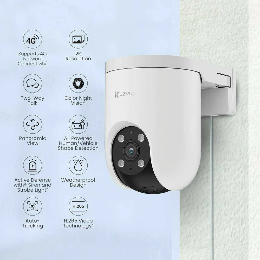 Valdoma 4G IP kamera su SIM jungtimi EZVIZ CS-H8C 4G LTE, 3Mpix, PIR, MicroSD jungtis, Ezviz app