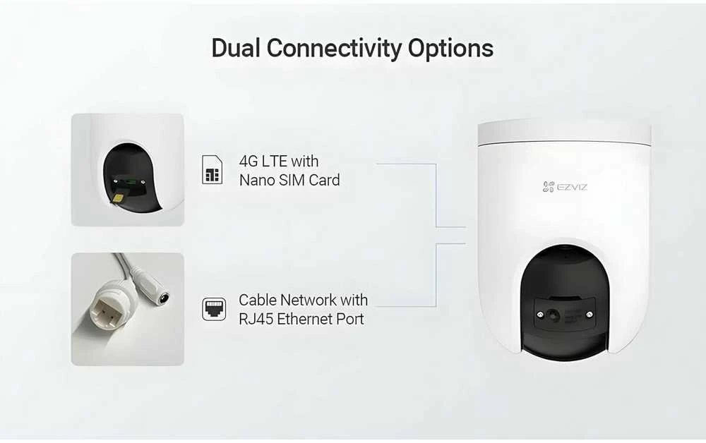 Valdoma 4G IP kamera su SIM jungtimi EZVIZ CS-H8C 4G LTE, 3Mpix, PIR, MicroSD jungtis, Ezviz app