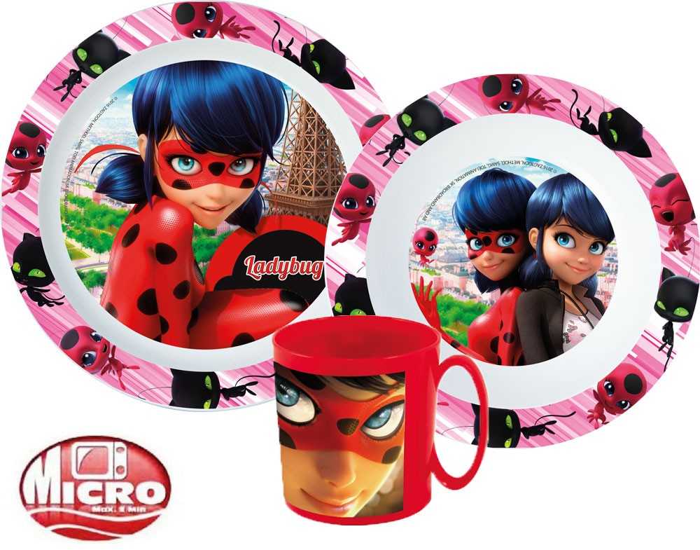 Stebuklingas „Ladybug“ vakarienės rinkinys, mikroplastiko rinkinys su 350 ml puodeliu