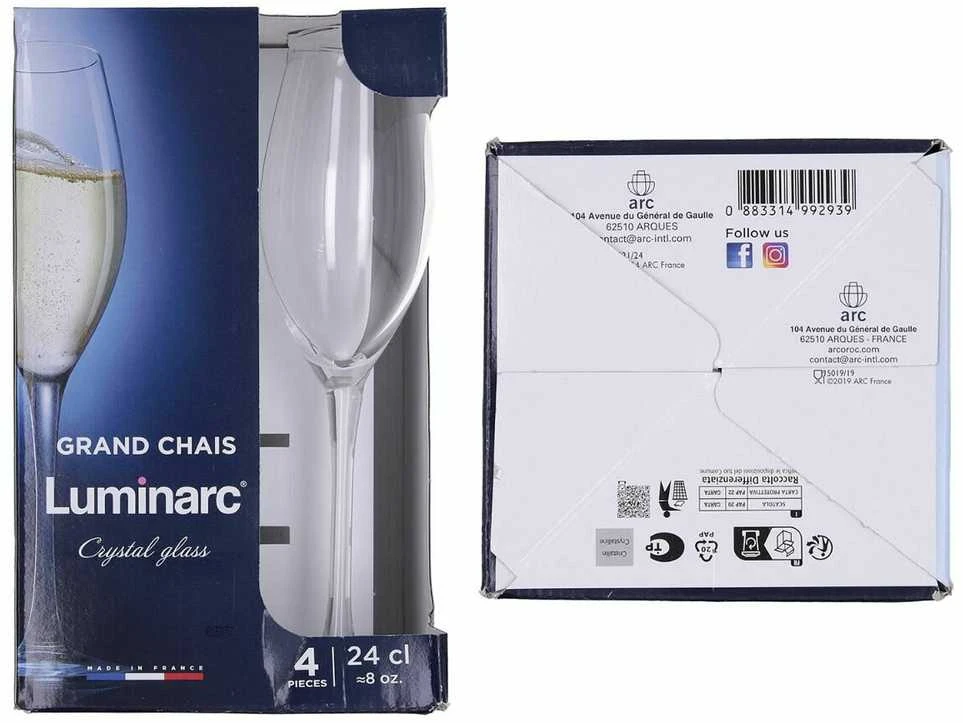 4 šampano taurių rinkinys Grand Chais 240 ml LUMINARC
