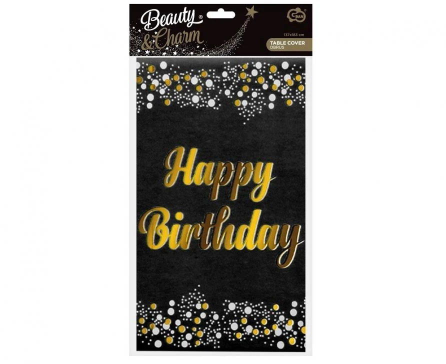 Su gimtadieniu B&C juoda juoda folijos staltiesė „Happy Birthday“ 137x183 cm